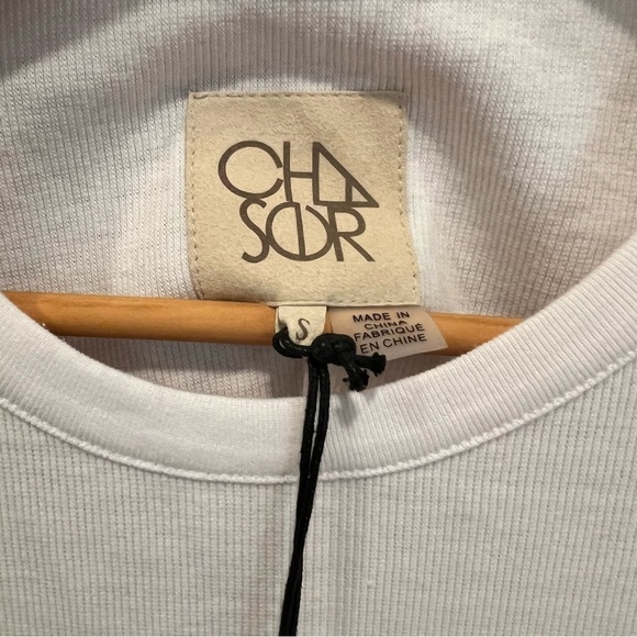 Chaser Recycled Vintage Rib Ruffle Sleeve Tee - White Small NWT - Picture 5 of 9
